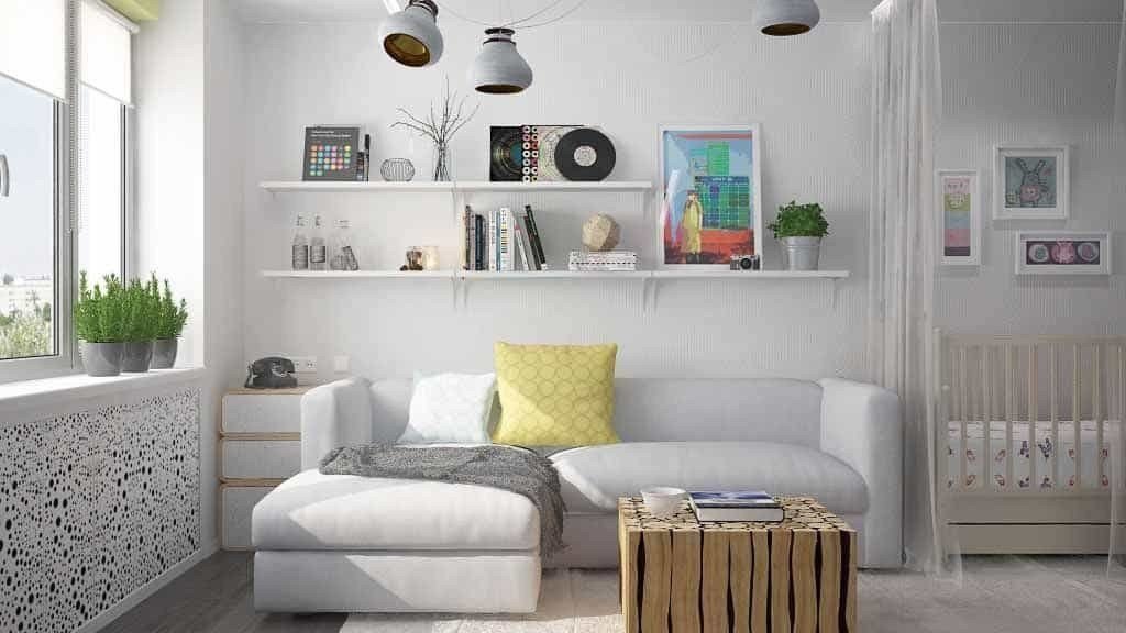 Jednoizbový bytový dizajn pre rodičov s dieťaťom