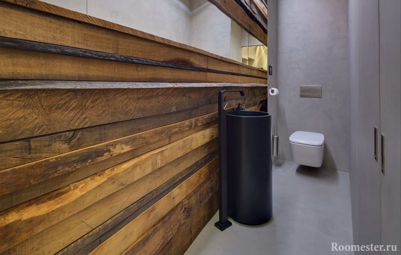 Diseño moderno de un pequeño inodoro ecológico con un lavabo inusual.