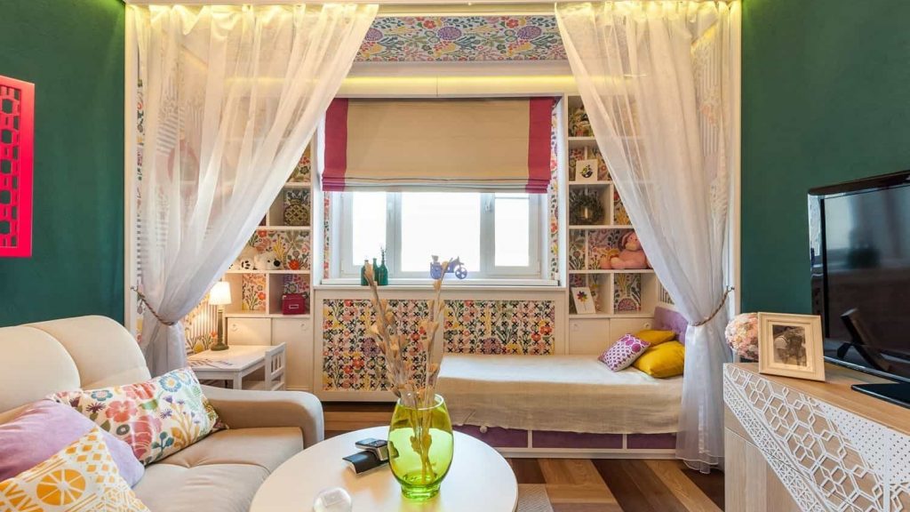 disseny d'una sala d'estar i un viver en una sola habitació