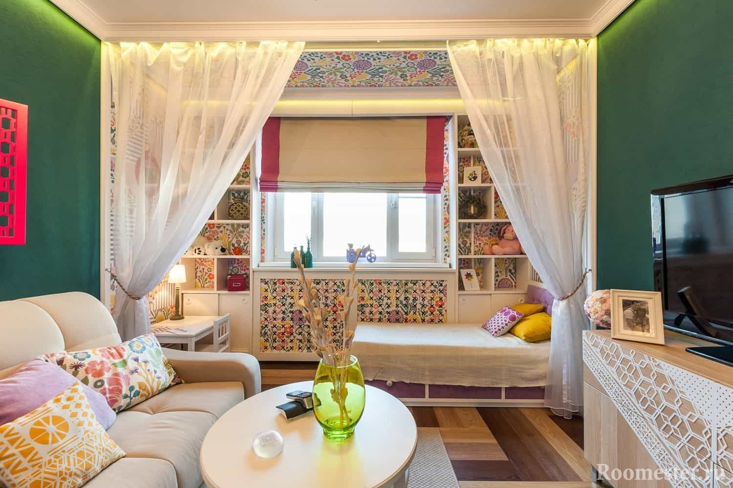 dizajn dnevnog boravka i jaslice u jednoj sobi