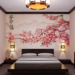 Sakura en la pared del dormitorio