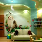 El uso de paneles de yeso para la fabricación de composiciones volumétricas de un falso techo en una habitación infantil
