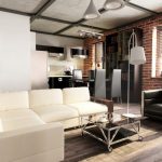 Un ejemplo del interior de una sala de estar con una cocina combinada.
