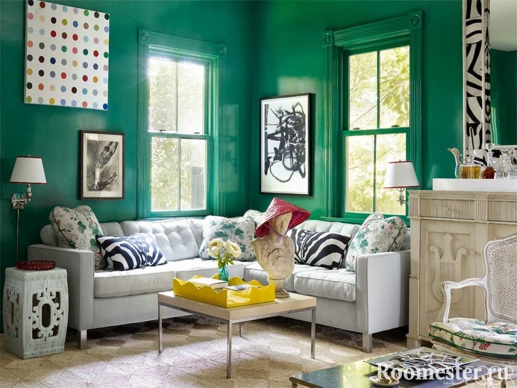 Adornos, patrones, formas geométricas combinadas con un color menta en el interior.