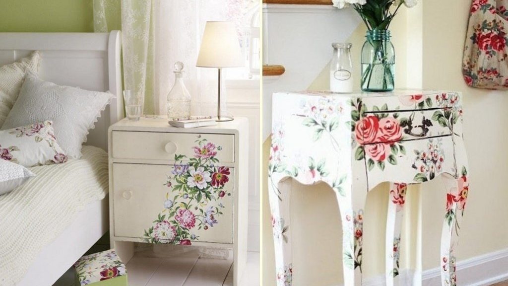 Vzory kvetín na nočnom stole a stole
