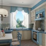 Interior de cocina blanco y azul