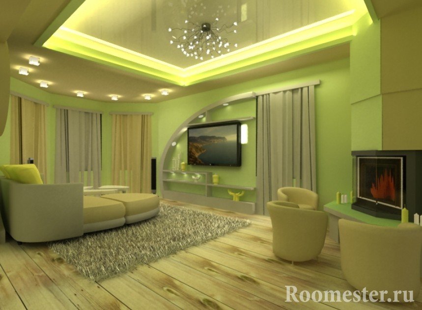 Lænestole omkring en dekorativ pejs