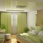 Dormitorio interior en tonos verde claro