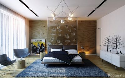 Interior de dormitorio de estilo moderno.