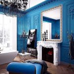 Interior de sala blanca y azul