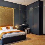 Dormitorio blanco y gris
