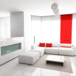 Elementos rojos en un interior blanco.