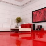 Piso rojo en la sala de estar