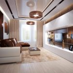 Salón con diseño marrón y blanco.