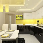 Cocina con muebles en blanco y negro.