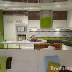 Muebles en la cocina en colores verdes.
