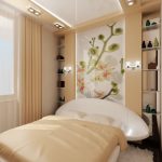 Estantes en la pared junto a la cama