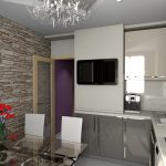 Pared con azulejos de piedra en la cocina.