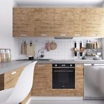 Muebles de cocina con decoración de madera.