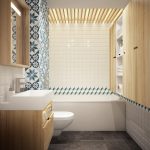 Muebles de madera en el baño.