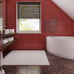 Interior de baño blanco burdeos