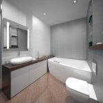 Azulejos grises en el baño.