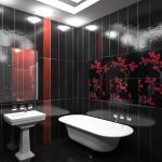 Interior de baño rojo y negro