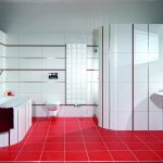 Piso rojo y paredes blancas