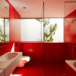 Paredes rojas en el baño