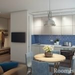 Interior de cocina blanco y azul