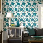 Papel pintado turquesa impreso en la sala de estar