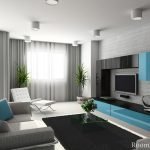 Interior de sala de estar azul y gris