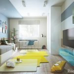 Habitación infantil con alfombra inusual.