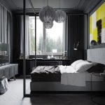 Imagen brillante en el dormitorio de hombres en colores oscuros.