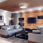 Madera y ladrillo en el diseño del salón.