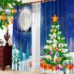 Tocador junto a la ventana con cortinas de año nuevo