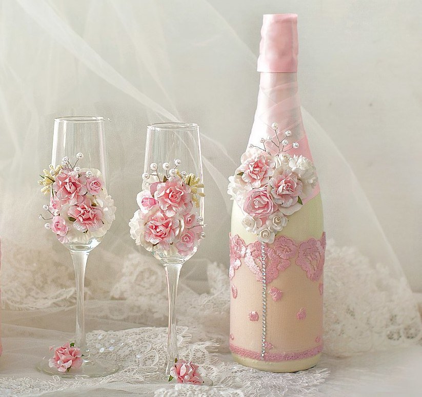 Dekor med roser af bryllupsglas