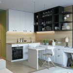 Muebles en blanco y negro en el interior de la cocina.