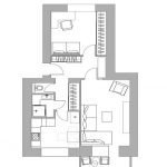 El proyecto de un apartamento de dos habitaciones de 50 m2.