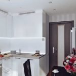 Puerta oscura en un interior de cocina claro