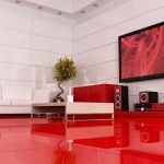 Piso rojo en una sala blanca