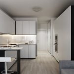 Muebles en blanco y negro en la cocina.
