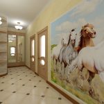 Caballos en el pasillo en la pared.