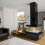 Chimenea negra con piedras blancas