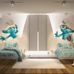 Pitufos en la pared sobre la cama