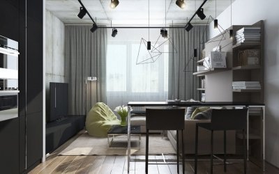 Diseño cocina salón 30 sq. m. + 70 fotos de ideas interiores