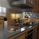 Interior de cocina con delantal de espejo