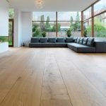 Interior de estilo minimalista con sofá de esquina.