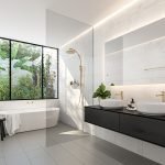 Diseño de baño blanco y negro