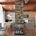 Una chimenea en el medio de la habitación.